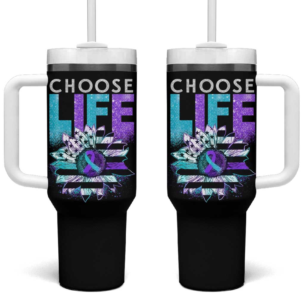 Suicide Prevention Tumbler With Handle Choose Life Sunflower American Flag - Wonder Print Shop