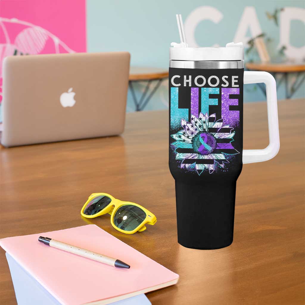 Suicide Prevention Tumbler With Handle Choose Life Sunflower American Flag - Wonder Print Shop