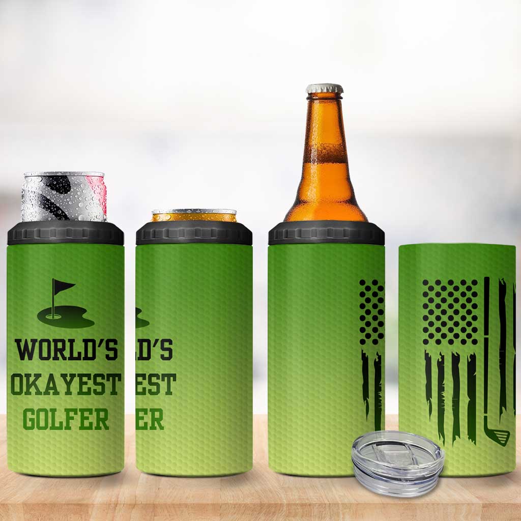Gifts for Golf Player 4 in 1 Can Cooler Tumbler World's Okayest Golfer