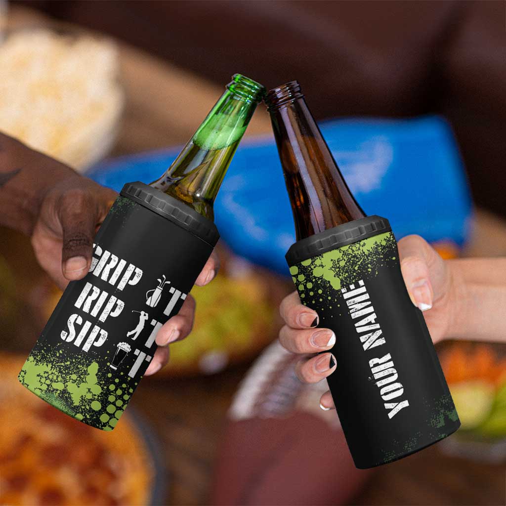 Personalized Funny Golf Player 4 in 1 Can Cooler Tumbler Custom Name Grip It Rip It Sip It Beer Drinking