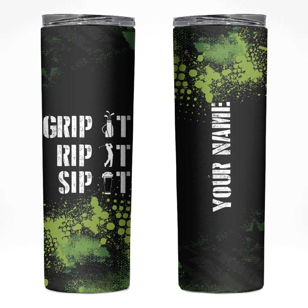Personalized Funny Golf Player Skinny Tumbler Custom Name Grip It Rip It Sip It Beer Drinking