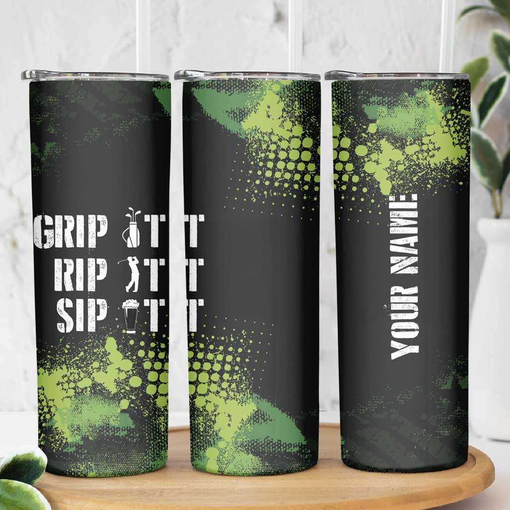 Personalized Funny Golf Player Skinny Tumbler Custom Name Grip It Rip It Sip It Beer Drinking