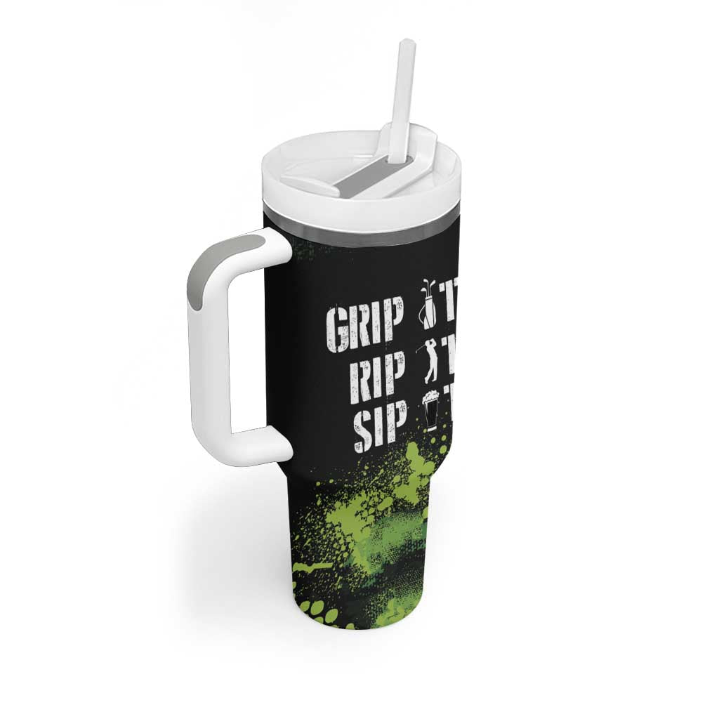 Personalized Funny Golf Player Tumbler With Handle Custom Name Grip It Rip It Sip It Beer Drinking