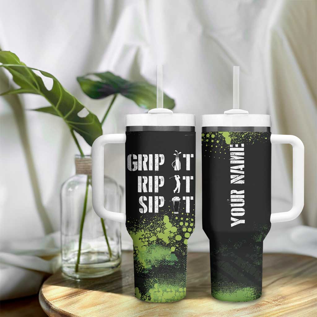 Personalized Funny Golf Player Tumbler With Handle Custom Name Grip It Rip It Sip It Beer Drinking