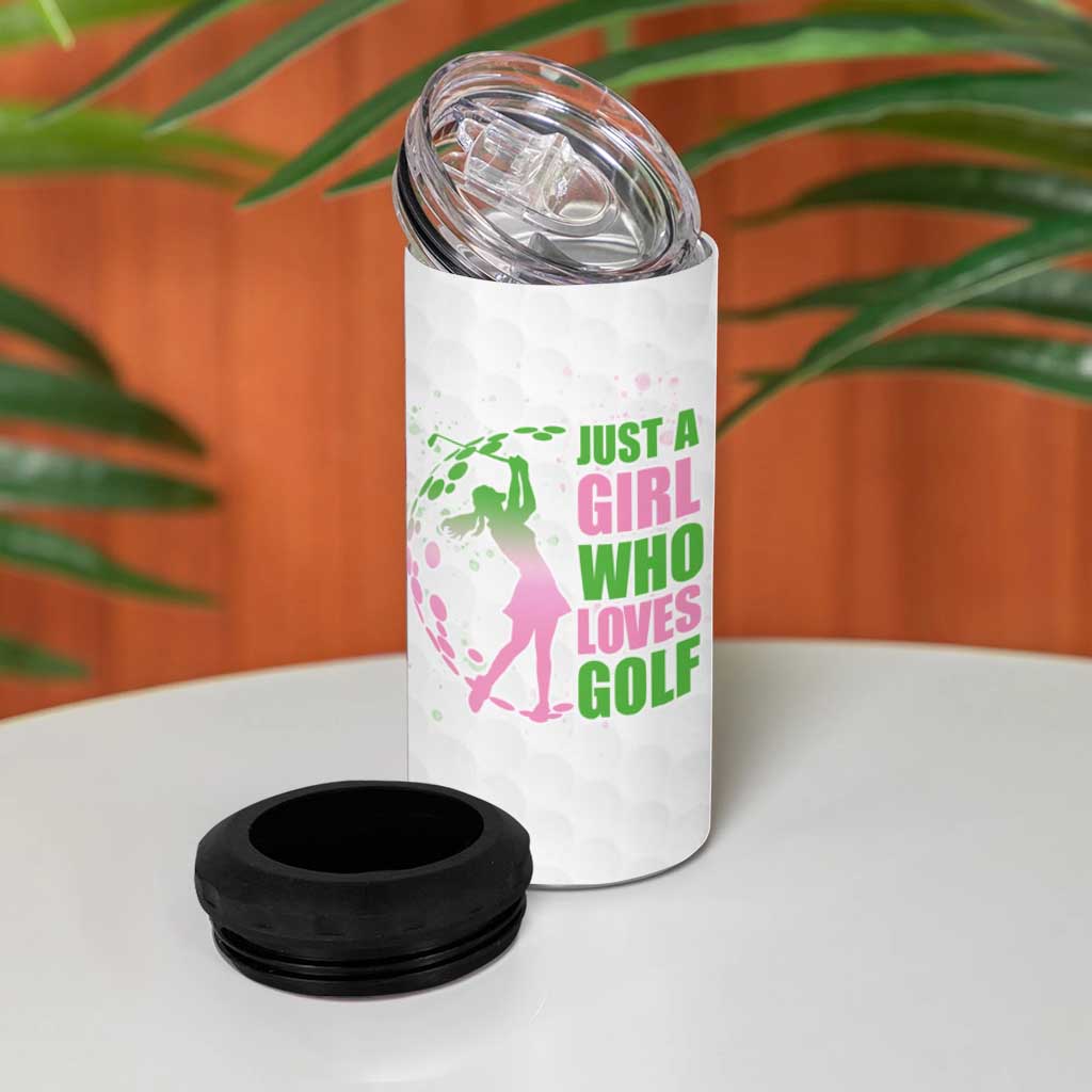 Personalized Golf Player 4 in 1 Can Cooler Tumbler Custom Name Just A Girl Who Loves Golf