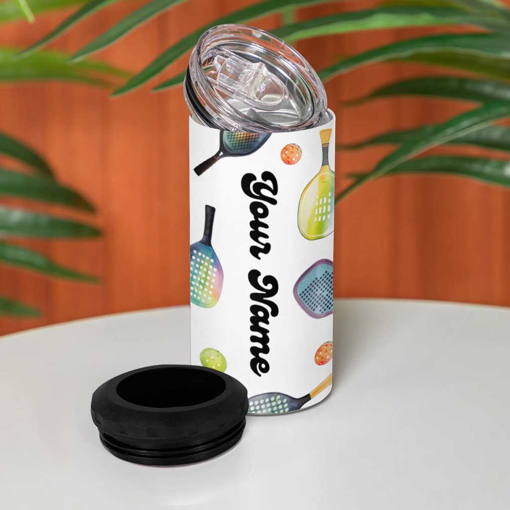 Personalized Pickleball Player 4 in 1 Can Cooler Tumbler Custom Name Pickle Ball Lover