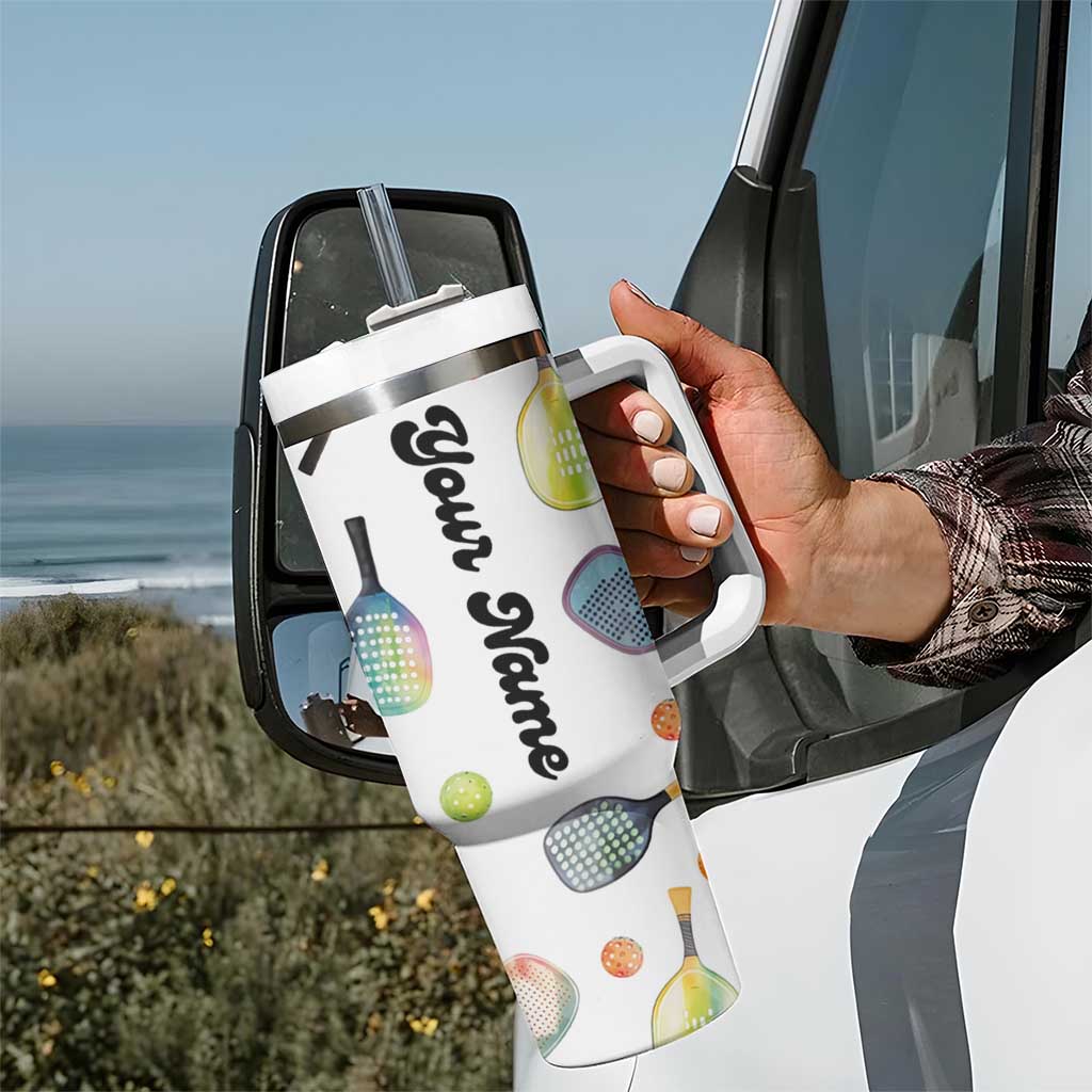 Personalized Pickleball Player Tumbler With Handle Custom Name Pickle Ball Lover