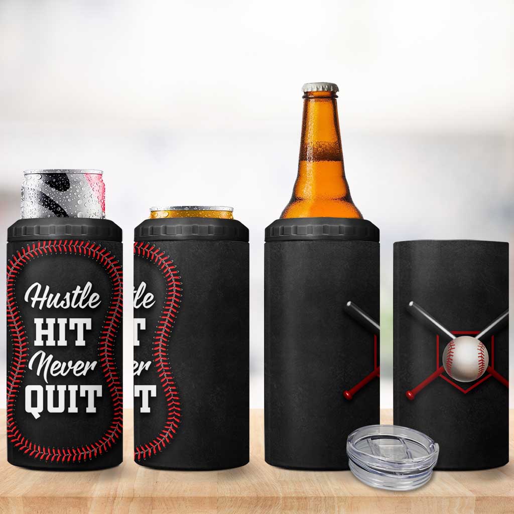 Gifts for Baseball Lover 4 in 1 Can Cooler Tumbler Hustle Hit Never Quit