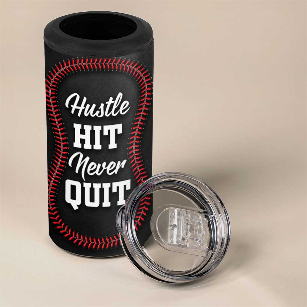 Gifts for Baseball Lover 4 in 1 Can Cooler Tumbler Hustle Hit Never Quit
