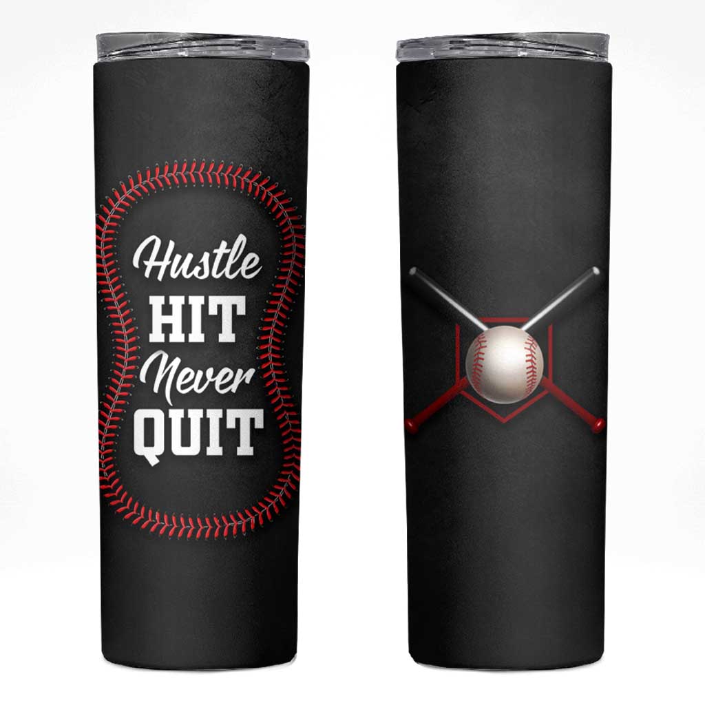 Gifts for Baseball Lover Skinny Tumbler Hustle Hit Never Quit