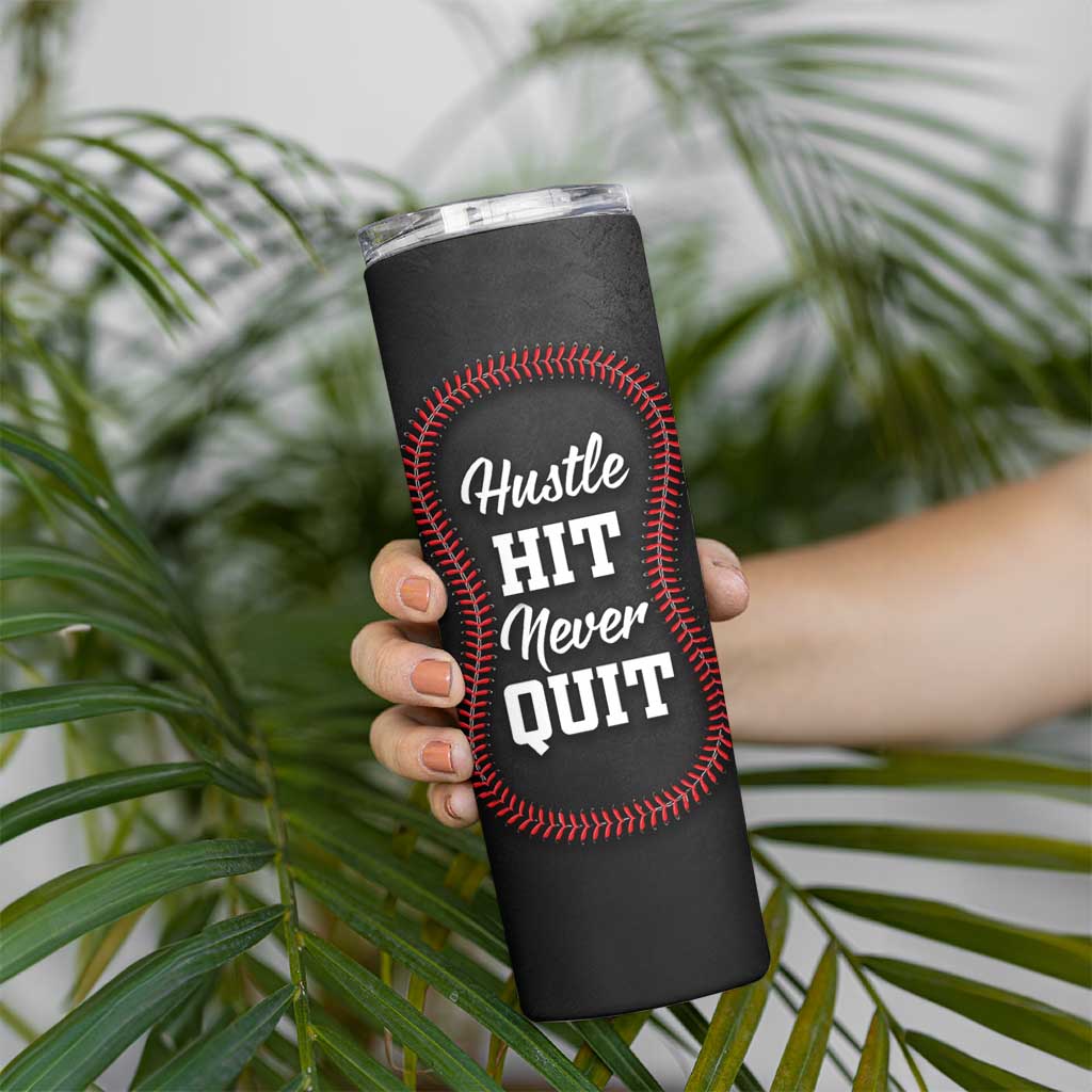 Gifts for Baseball Lover Skinny Tumbler Hustle Hit Never Quit