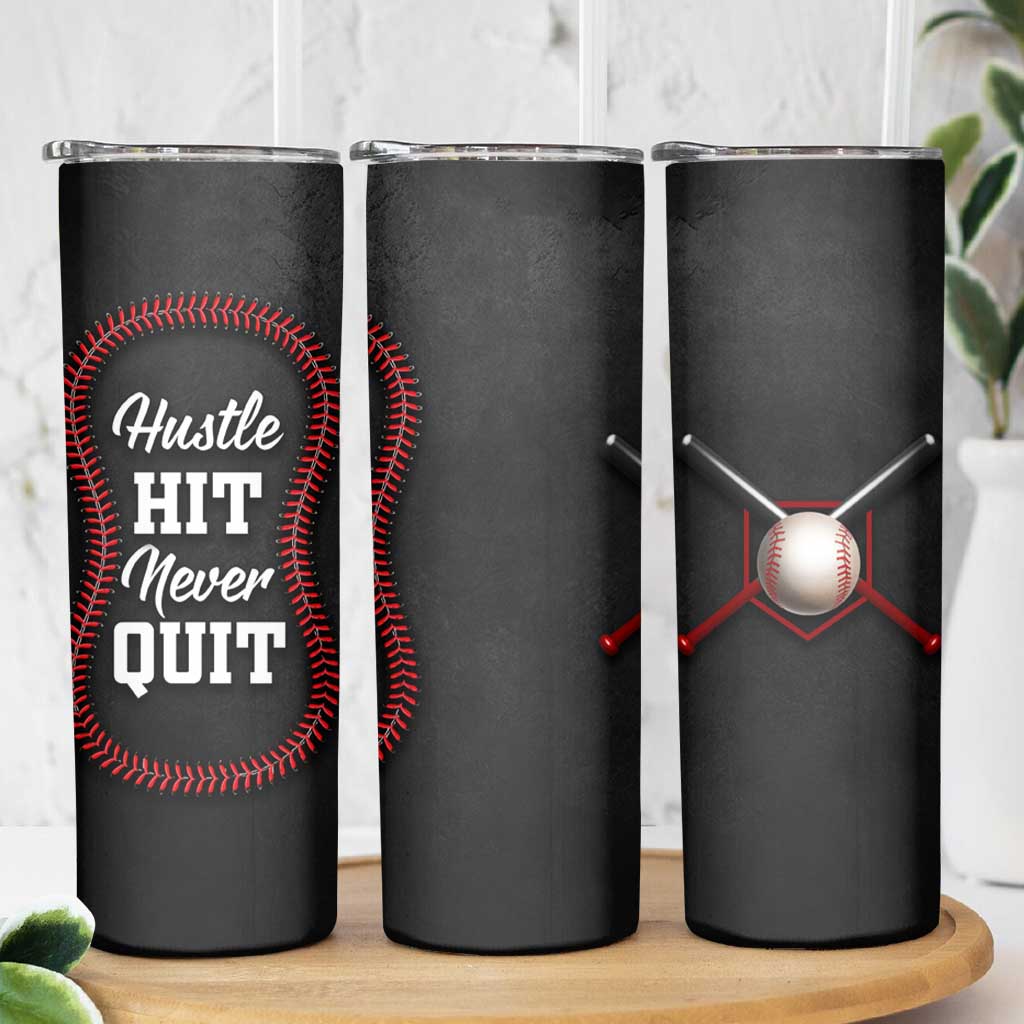 Gifts for Baseball Lover Skinny Tumbler Hustle Hit Never Quit
