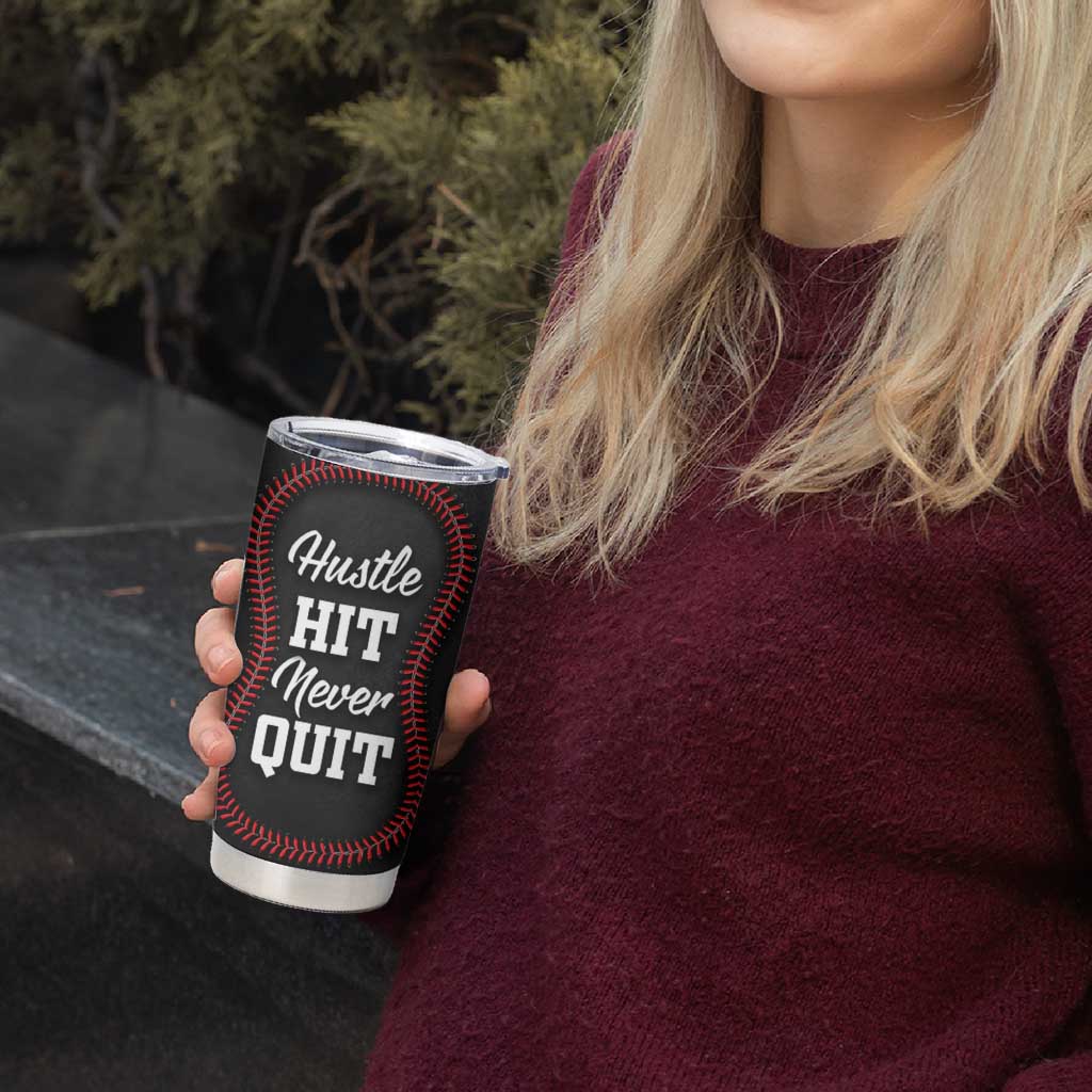 Gifts for Baseball Lover Tumbler Cup Hustle Hit Never Quit