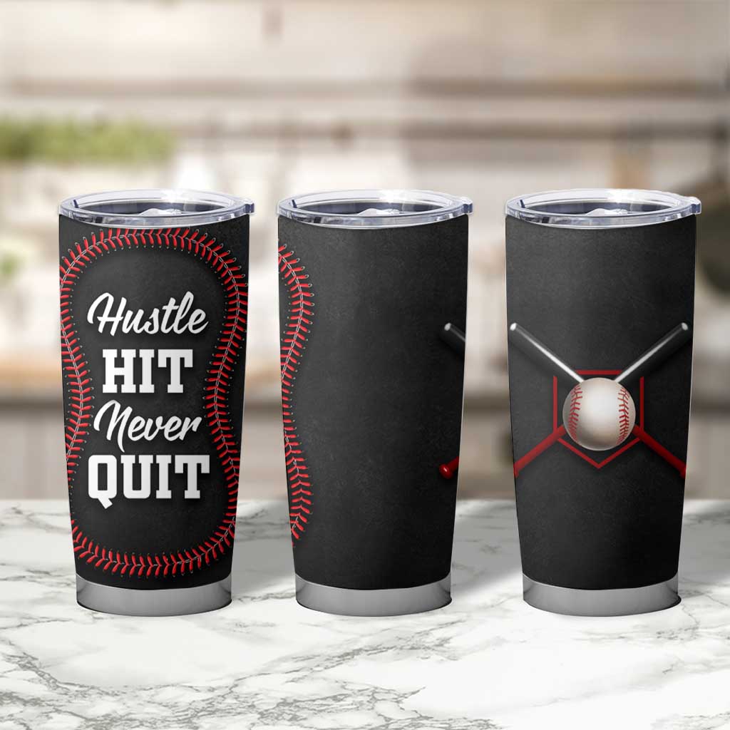 Gifts for Baseball Lover Tumbler Cup Hustle Hit Never Quit