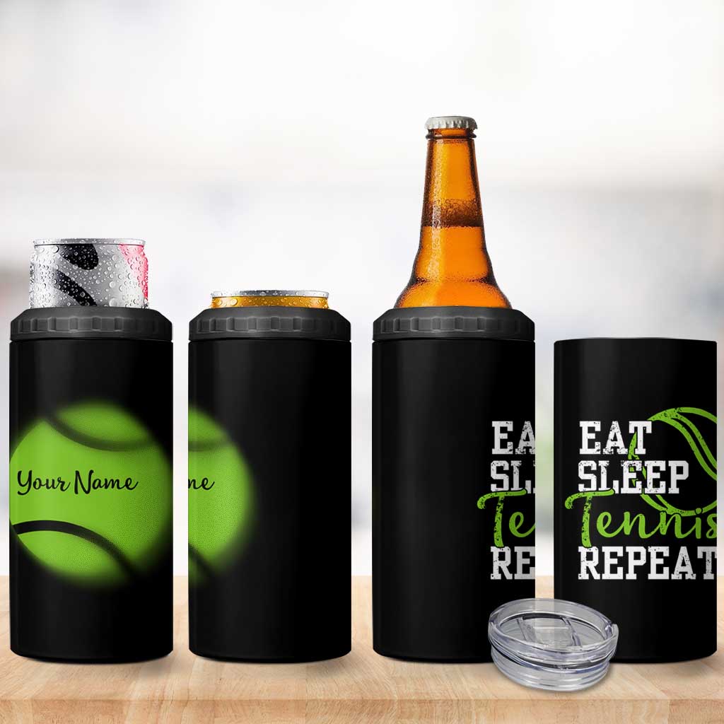 Personalized Tennis Player 4 in 1 Can Cooler Tumbler Custom Name Eat Sleep Tennis Repeat