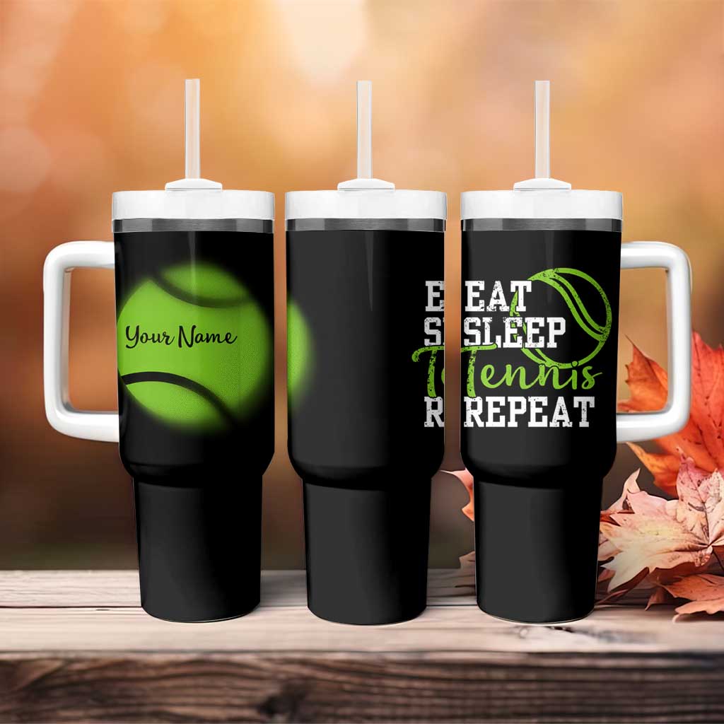 Personalized Tennis Player Tumbler With Handle Custom Name Eat Sleep Tennis Repeat