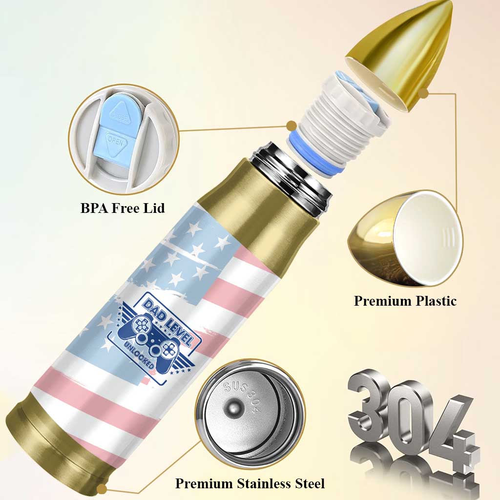 Gifts For New Dad Bullet Tumbler Promoted To Dad Est 2025 Dad Level Unlocked