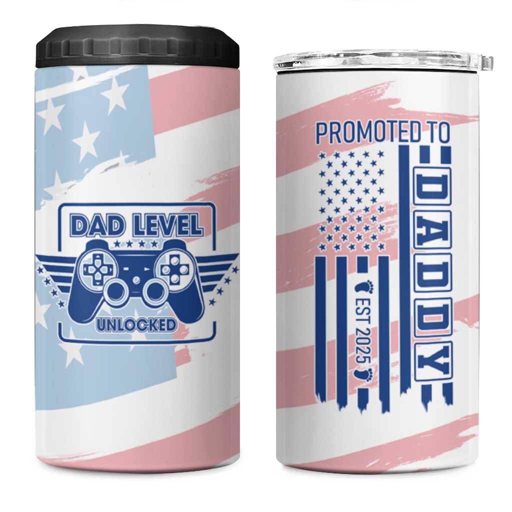 Gifts For New Dad 4 in 1 Can Cooler Tumbler Promoted To Dad Est 2025 Dad Level Unlocked - Wonder Print Shop