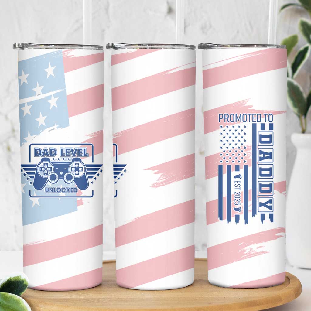 Gifts For New Dad Skinny Tumbler Promoted To Dad Est 2025 Dad Level Unlocked - Wonder Print Shop