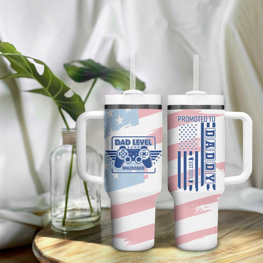 Gifts For New Dad Tumbler With Handle Promoted To Dad Est 2025 Dad Level Unlocked - Wonder Print Shop