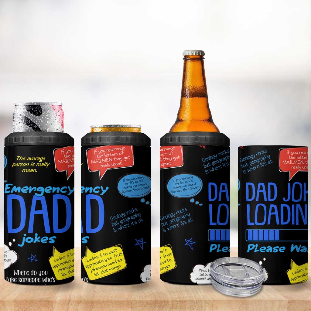 Funny Gifts For Dad 4 in 1 Can Cooler Tumbler Emergency Dad Jokes