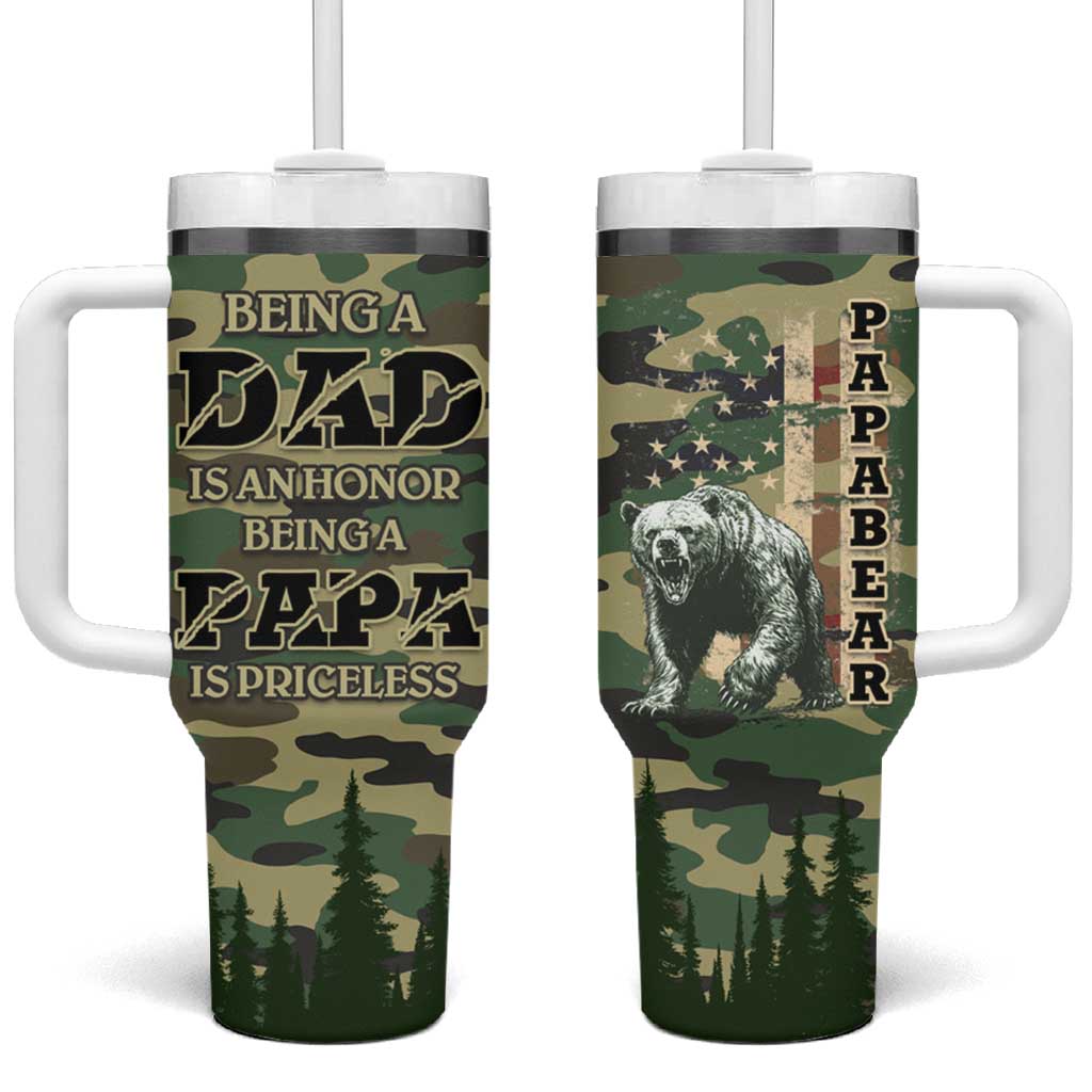 Papabear Best Dad Ever Tumbler With Handle Being A Dad Is An Honor Being A Papa Is Priceless - Wonder Print Shop