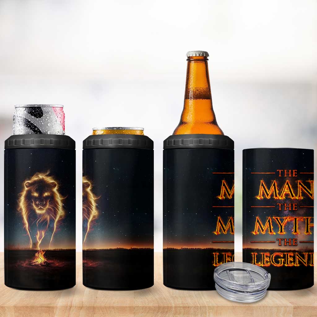 Gifts For Dad 4 in 1 Can Cooler Tumbler The Man The Myth The Legend Strong Lion - Wonder Print Shop