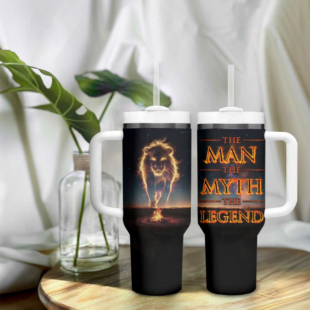 Gifts For Dad Tumbler With Handle The Man The Myth The Legend Strong Lion - Wonder Print Shop
