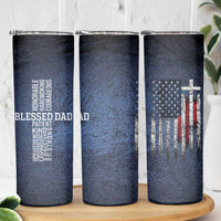 Blessed Dad Christian Skinny Tumbler Christ Cross Patriotic American Flag - Wonder Print Shop
