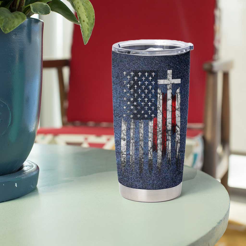 Blessed Dad Christian Tumbler Cup Christ Cross Patriotic American Flag - Wonder Print Shop