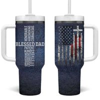 Blessed Dad Christian Tumbler With Handle Christ Cross Patriotic American Flag - Wonder Print Shop