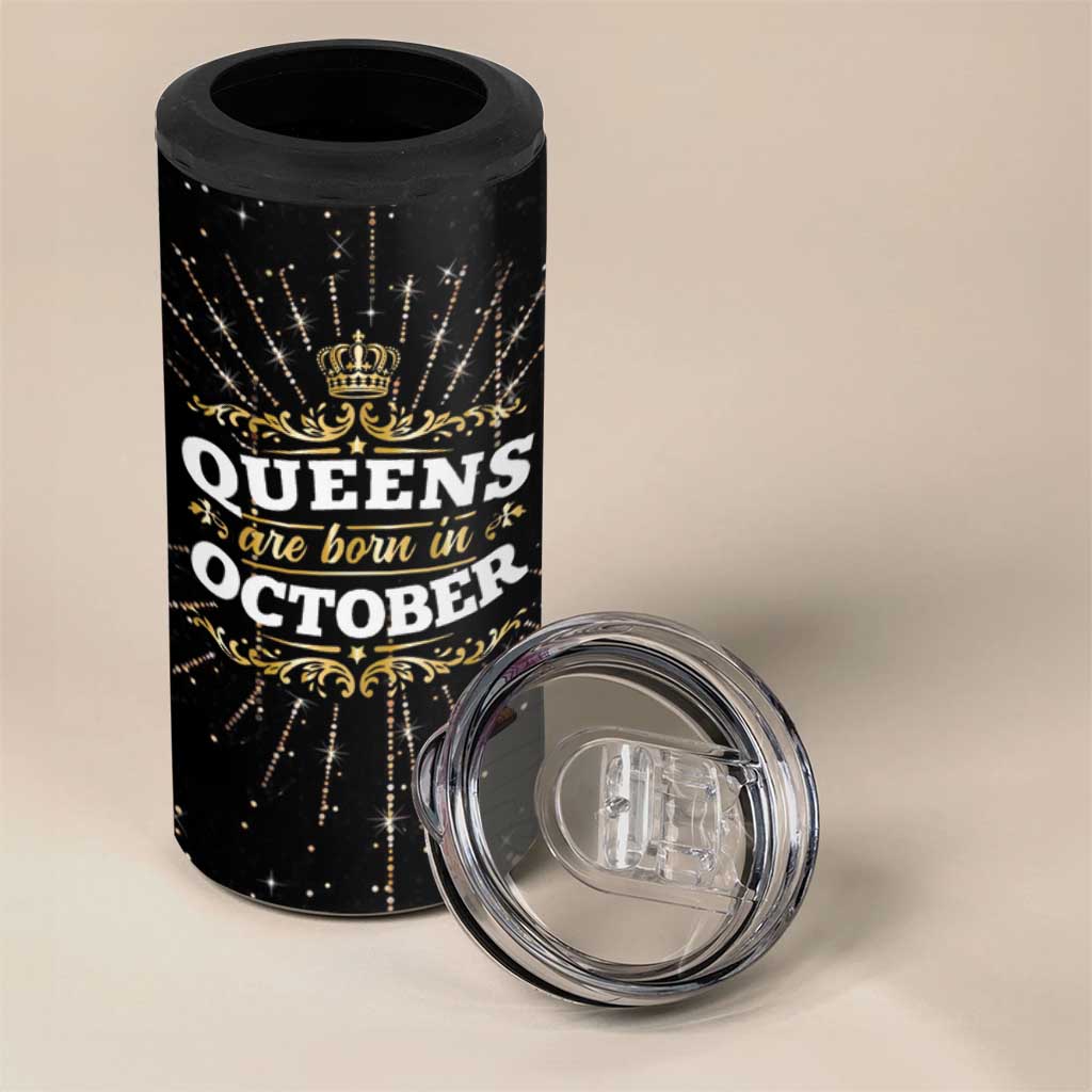 Birthday Gifts For Women 4 in 1 Can Cooler Tumbler Queens Are Born In October - Wonder Print Shop