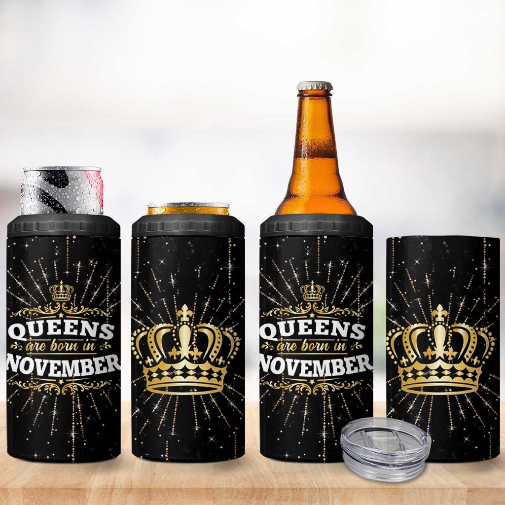 Birthday Gifts For Women 4 in 1 Can Cooler Tumbler Queens Are Born In November - Wonder Print Shop