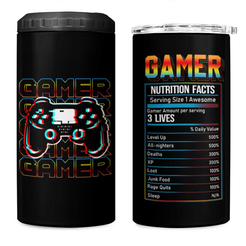 Funny Gamer Nutrition Facts 4 in 1 Can Cooler Tumbler - Wonder Print Shop