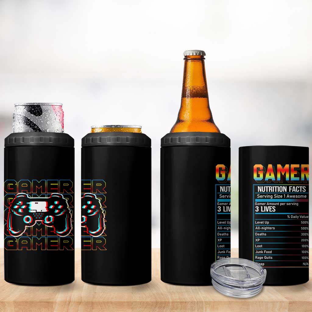 Funny Gamer Nutrition Facts 4 in 1 Can Cooler Tumbler - Wonder Print Shop