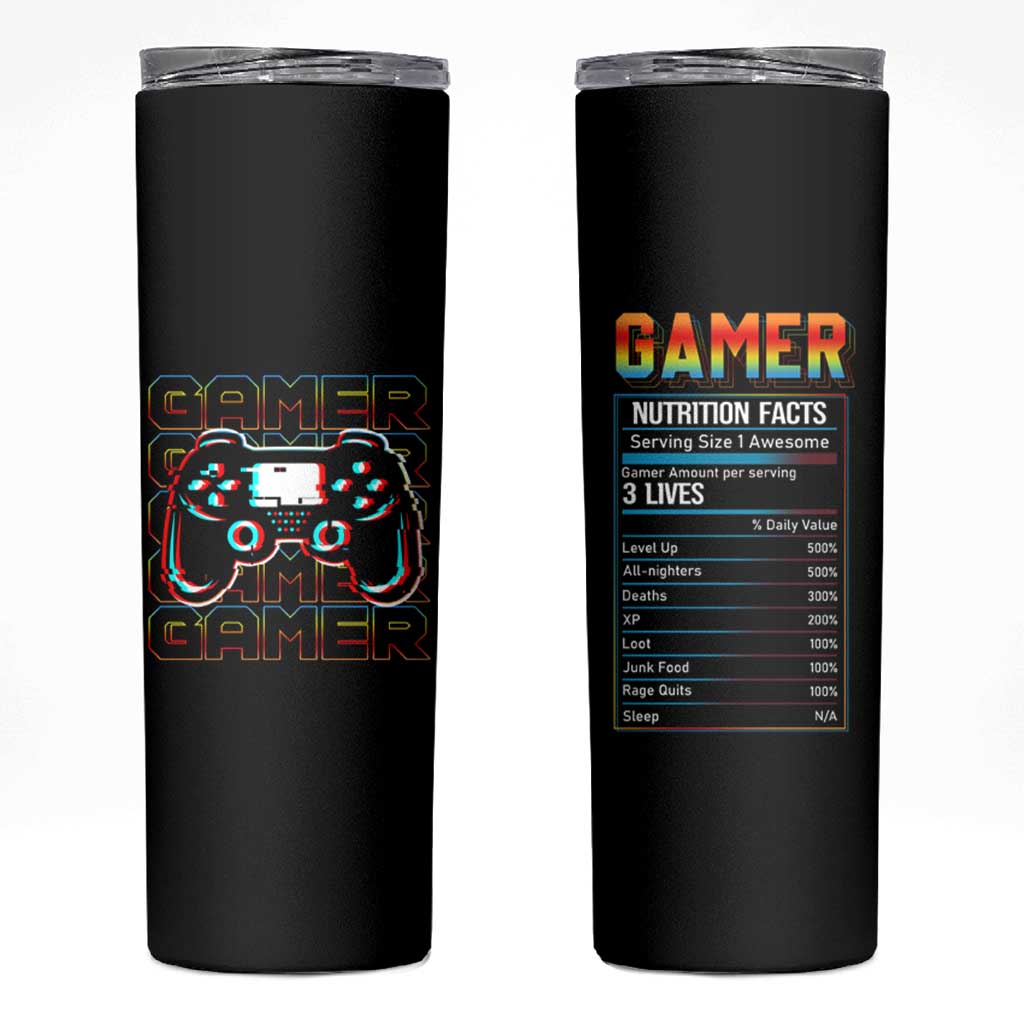 Funny Gamer Nutrition Facts Skinny Tumbler - Wonder Print Shop
