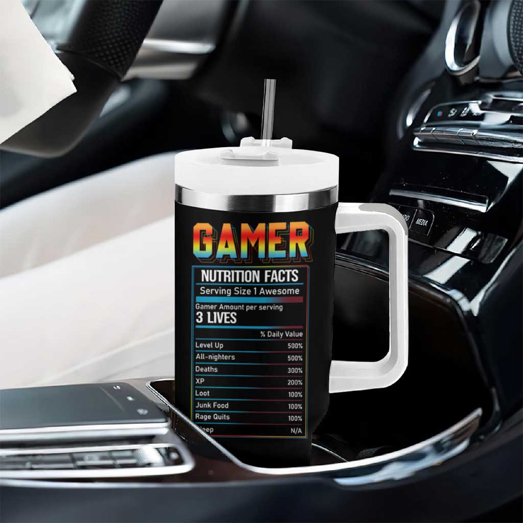 Funny Gamer Nutrition Facts Tumbler With Handle - Wonder Print Shop