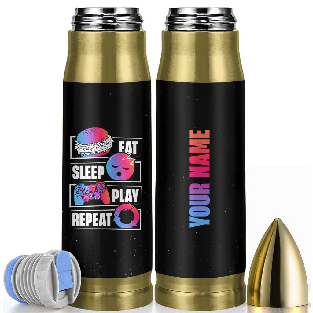Personalized Gamer Bullet Tumbler Custom Name Eat Sleep Gaming Repeat