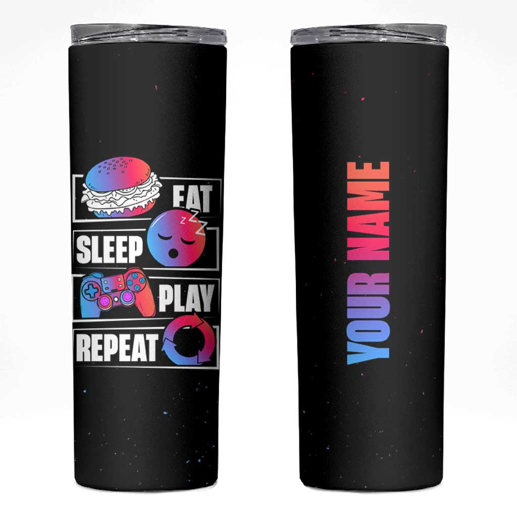 Personalized Gamer Skinny Tumbler Custom Name Eat Sleep Gaming Repeat - Wonder Print Shop