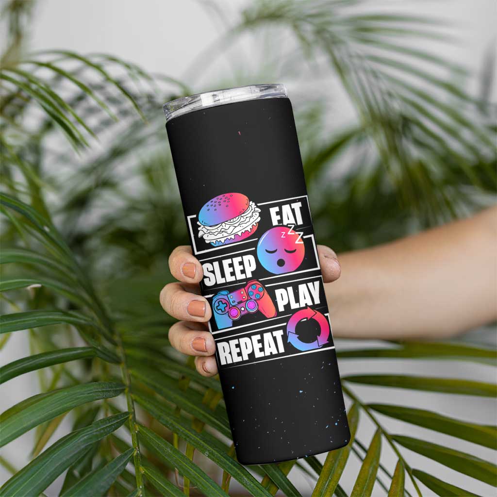 Personalized Gamer Skinny Tumbler Custom Name Eat Sleep Gaming Repeat - Wonder Print Shop