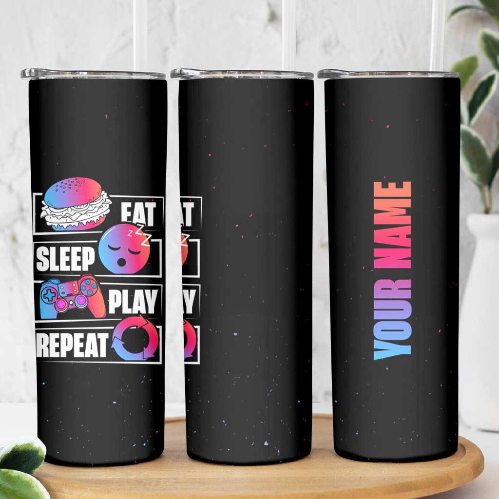 Personalized Gamer Skinny Tumbler Custom Name Eat Sleep Gaming Repeat - Wonder Print Shop