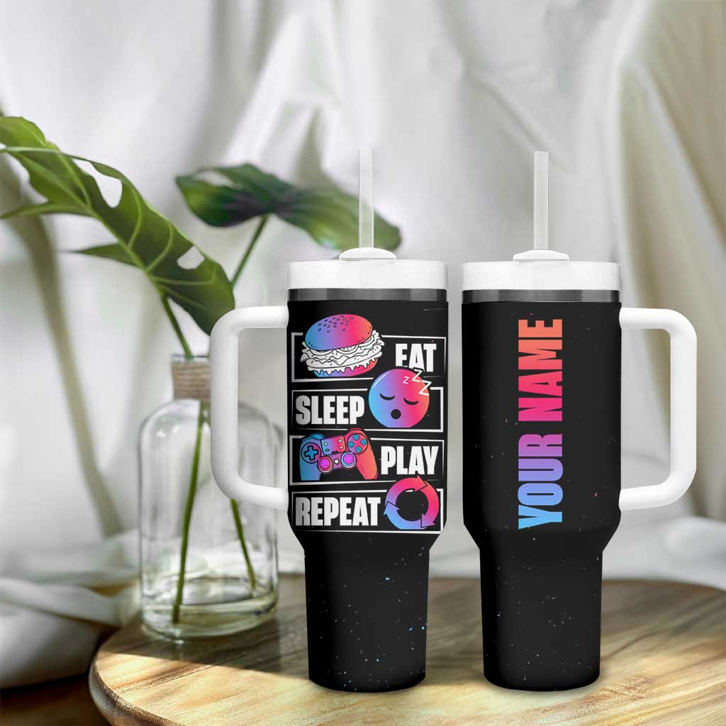 Personalized Gamer Tumbler With Handle Custom Name Eat Sleep Gaming Repeat - Wonder Print Shop