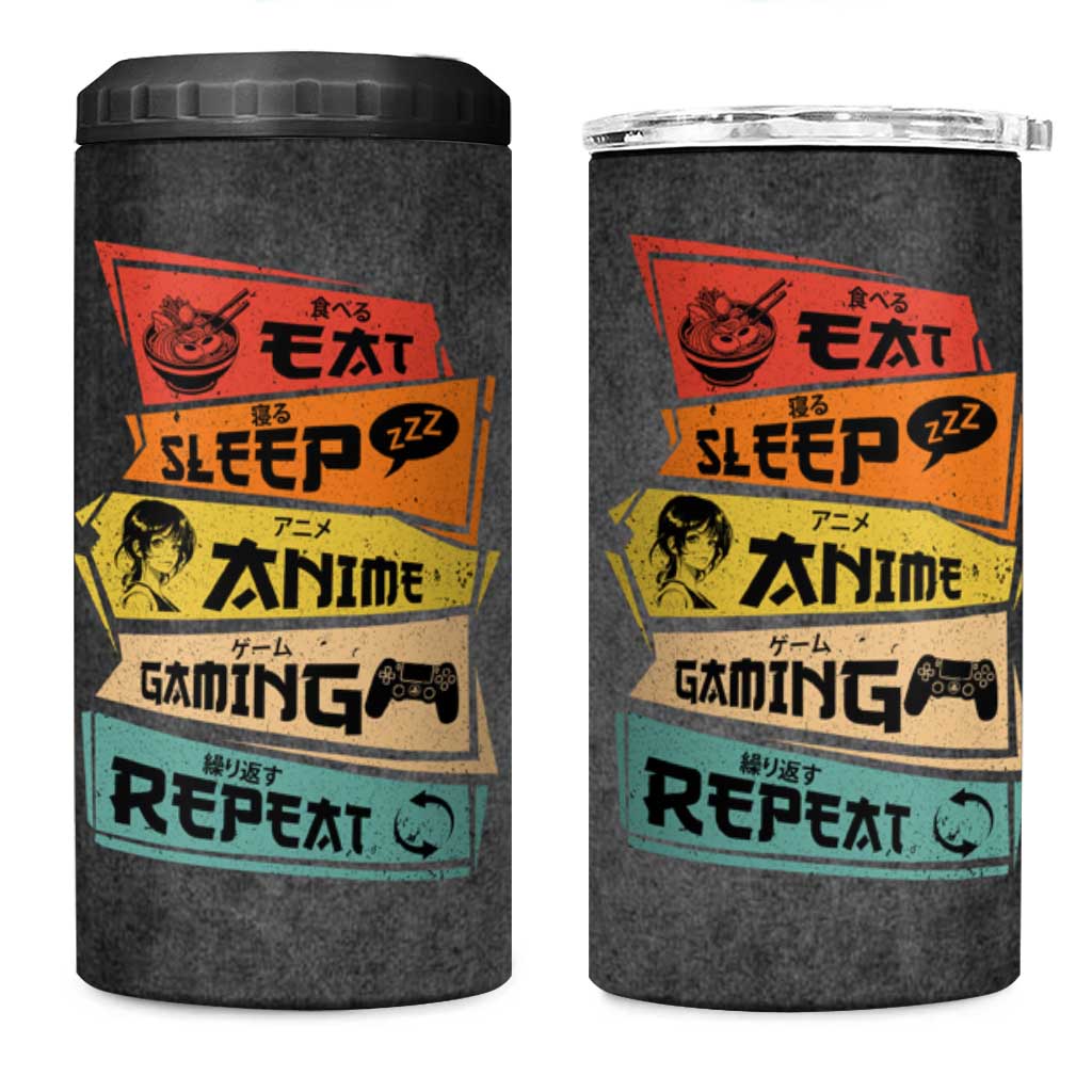 Funny Gamer Anime Lover 4 in 1 Can Cooler Tumbler Eat Sleep Anime Gaming Repeat - Wonder Print Shop