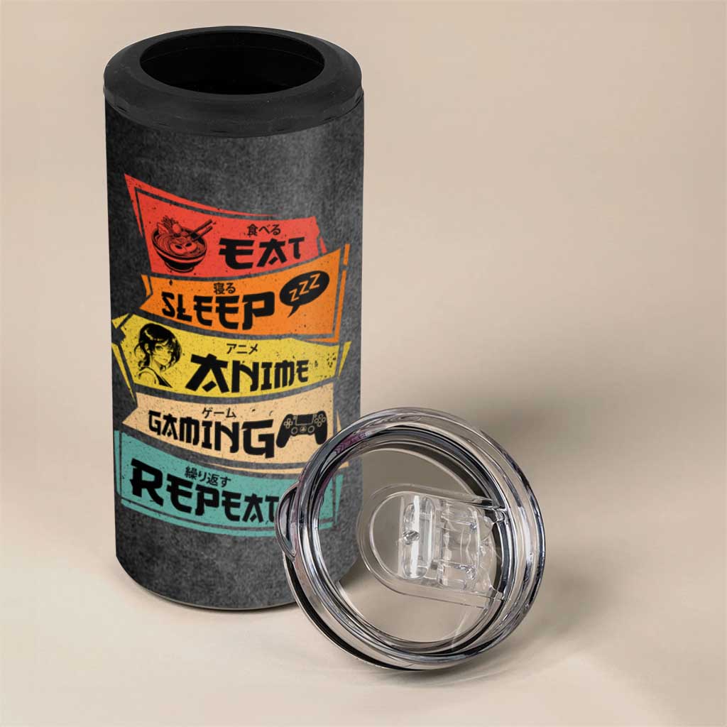Funny Gamer Anime Lover 4 in 1 Can Cooler Tumbler Eat Sleep Anime Gaming Repeat - Wonder Print Shop