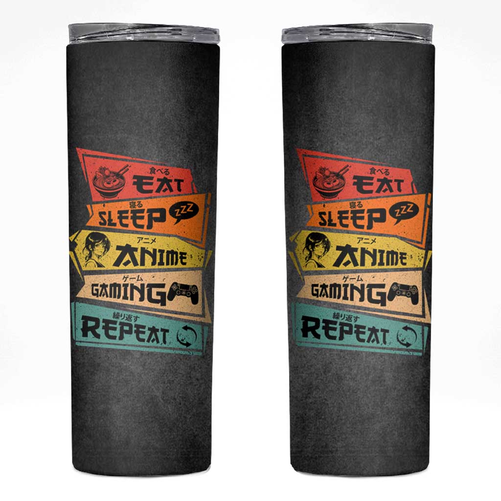 Funny Gamer Anime Lover Skinny Tumbler Eat Sleep Anime Gaming Repeat - Wonder Print Shop