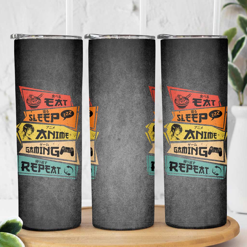 Funny Gamer Anime Lover Skinny Tumbler Eat Sleep Anime Gaming Repeat - Wonder Print Shop