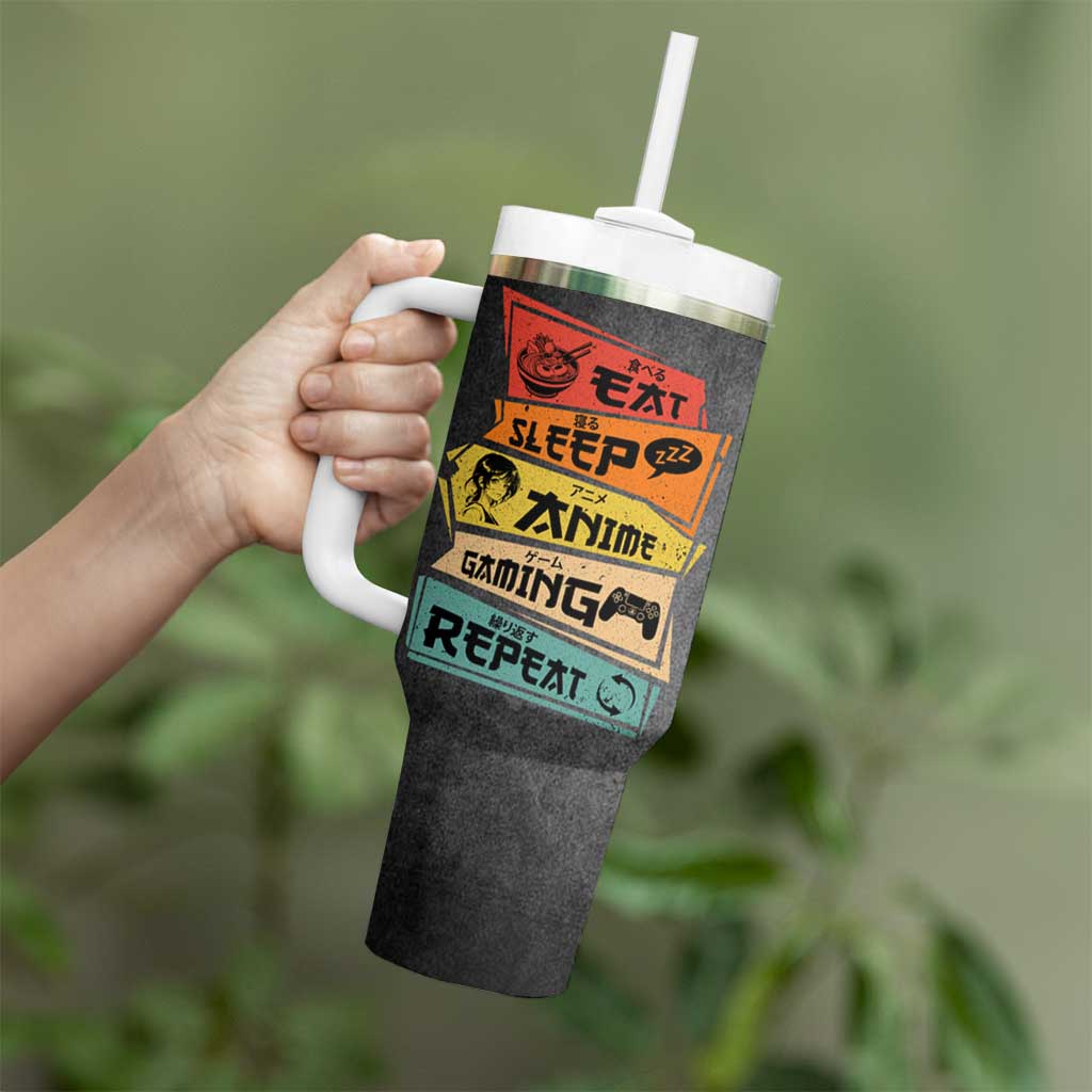 Funny Gamer Anime Lover Tumbler With Handle Eat Sleep Anime Gaming Repeat - Wonder Print Shop