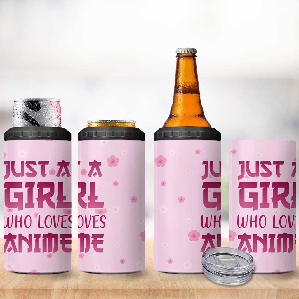Anime Lover Gifts for Girls 4 in 1 Can Cooler Tumbler Just A Girl Who Loves Anime - Wonder Print Shop