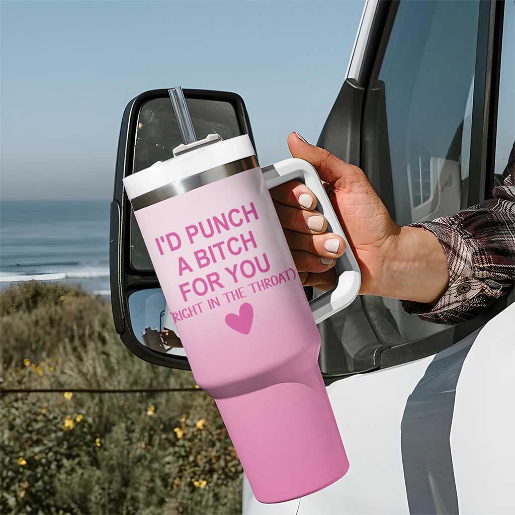 Funny Gifts for Friends Tumbler With Handle I'd Punch A Bitch For You - Wonder Print Shop