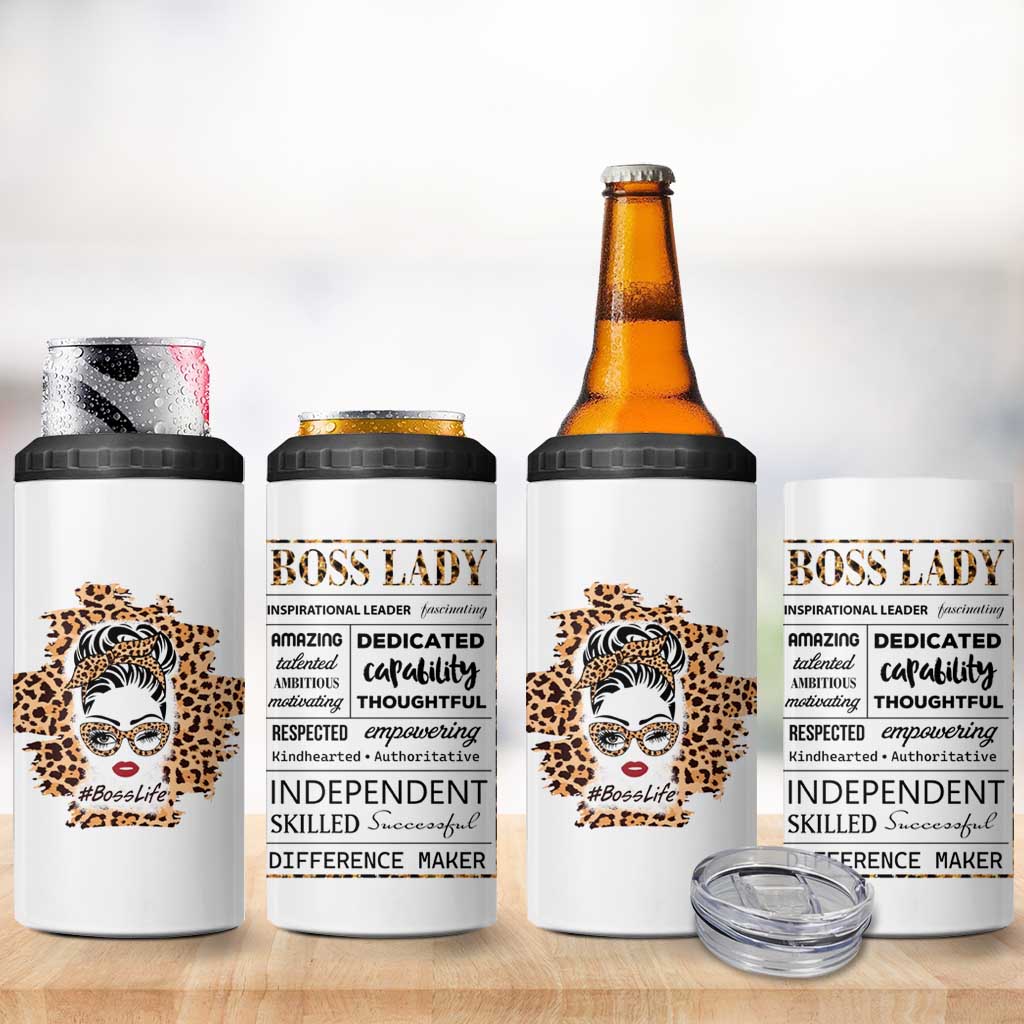 Best Boss Gifts for Women 4 in 1 Can Cooler Tumbler Boss Lady Life Leopard - Wonder Print Shop